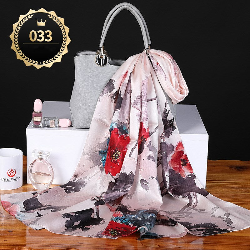 Women's autumn and winter shawl plain crepe satin scarf