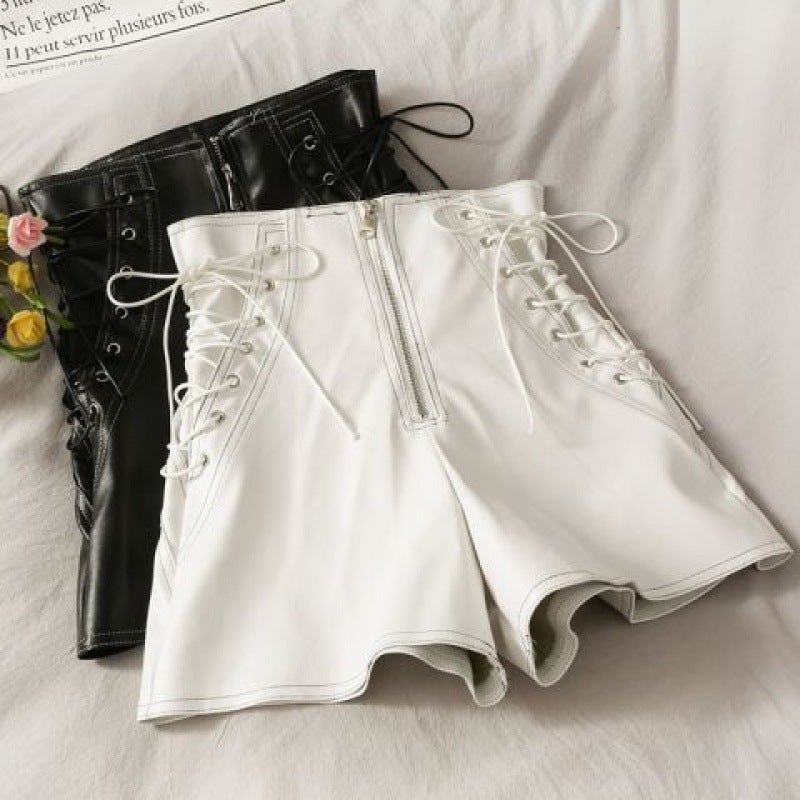 Thin Leather Shorts Women Spring And Autumn Slim Zipper