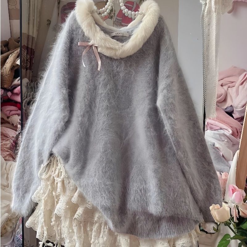 Autumn And Winter Sweet Gentle Long Sleeve Pullover Top Short Skirt
