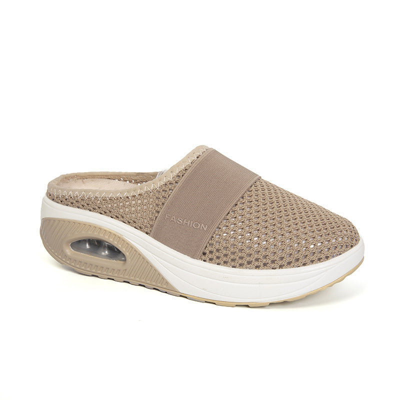 Daily Casual Baotou Mesh Round Head Wedge Heel Plus Size Slippers