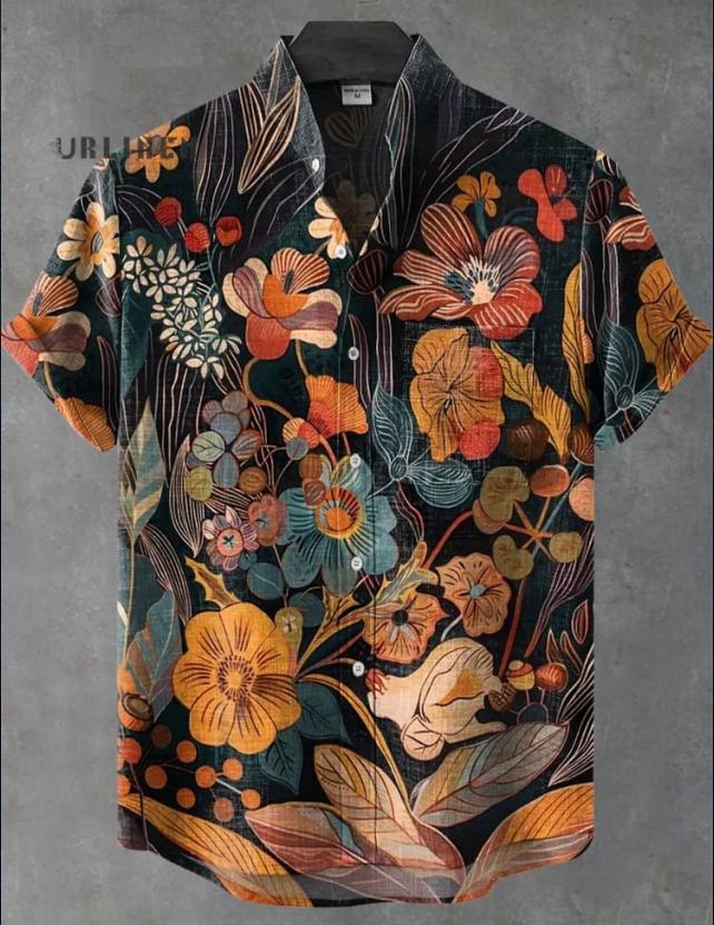 Pattern 3D Digital Printing Loose Trendy Short Sleeve Stand Collar Cardigan Shirt