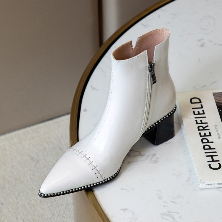 All-match Metal Bead High-heel Martin Boots Simple Nude Boots