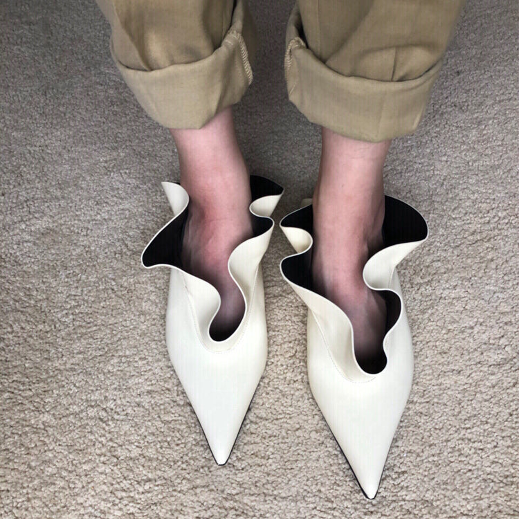 Women's Shoes Pointed Toe Low Heel Niche Rice White