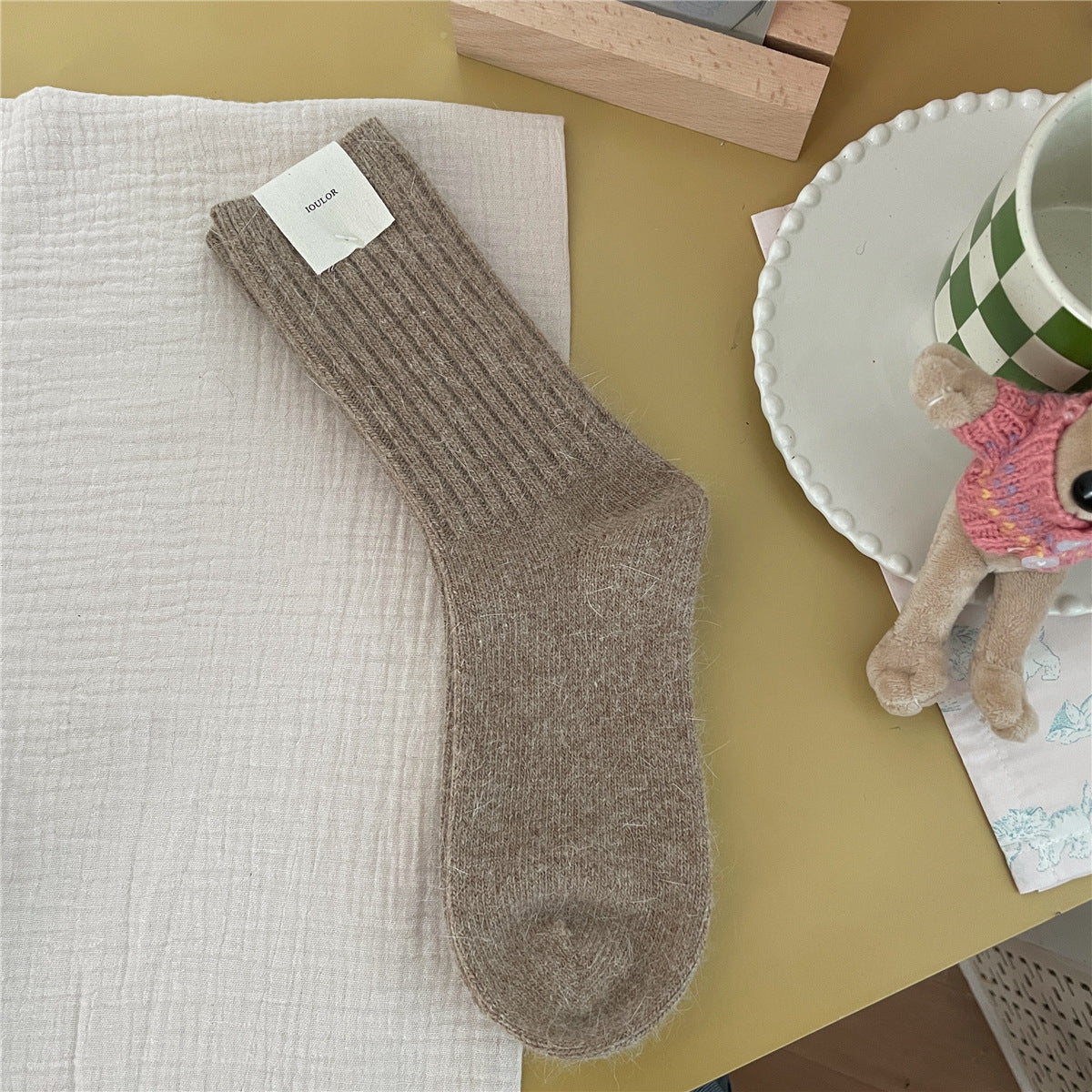 Solid-color Rabbit-fur Chunky Knit Thermal Socks