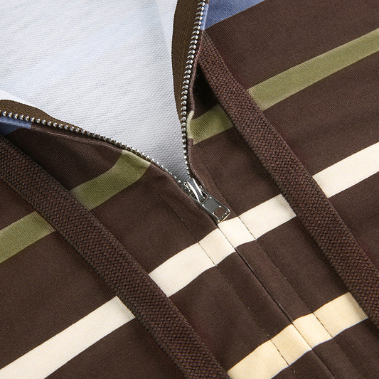 Fashion Stripe Printed Loose Hooded Sweater