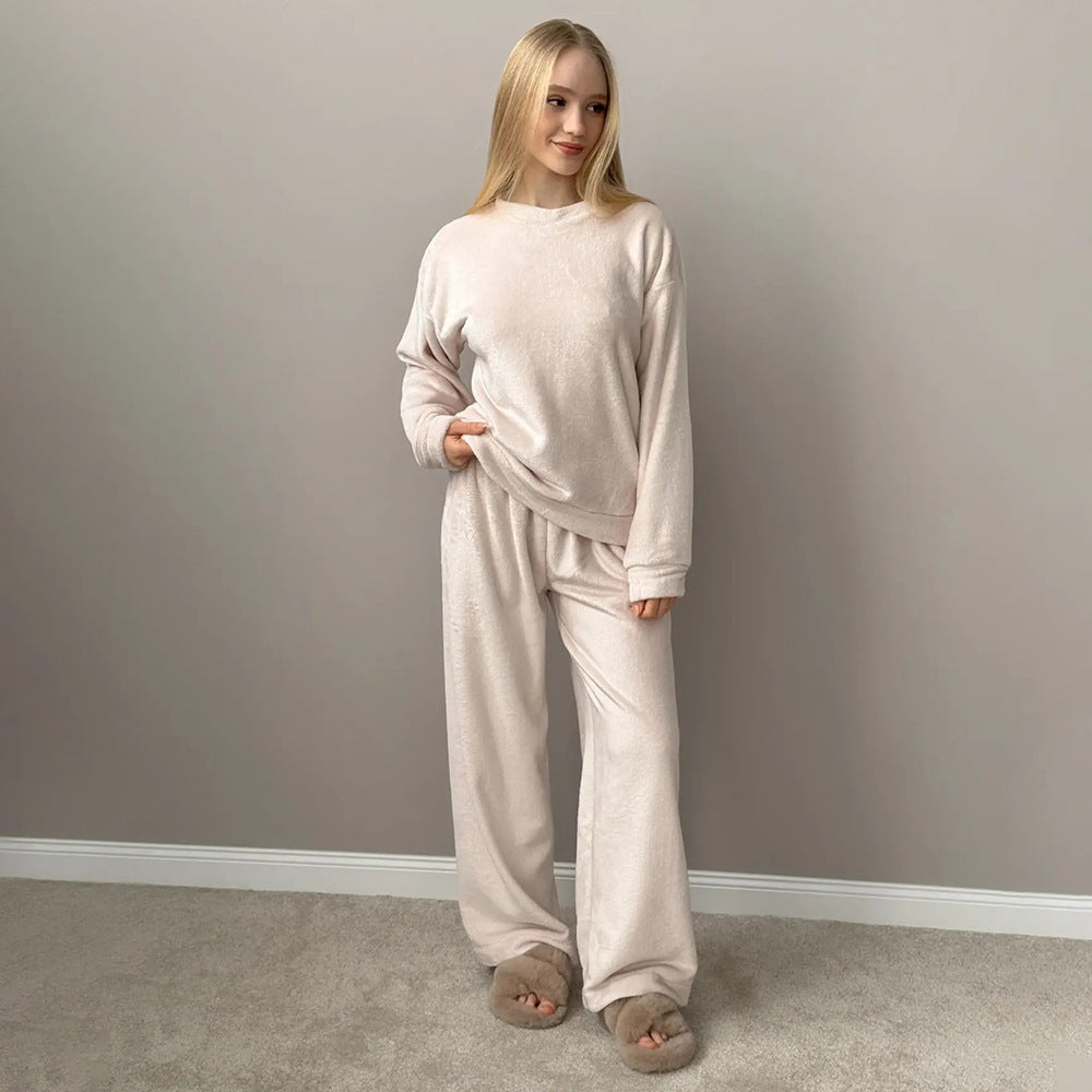 Womens Crew-neck Long-sleeve Top And Pants Pajama Set