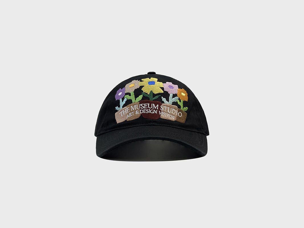 Embroidered Five Pots Flower Baseball Cap Female Soft Peaked Cap