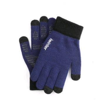 Touch screen gloves men's winter non-slip driving female students knitting wool couple plus velvet warm outdoor riding gloves