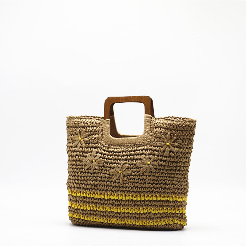 Handheld Embroidered Flower And Grass Woven Bag