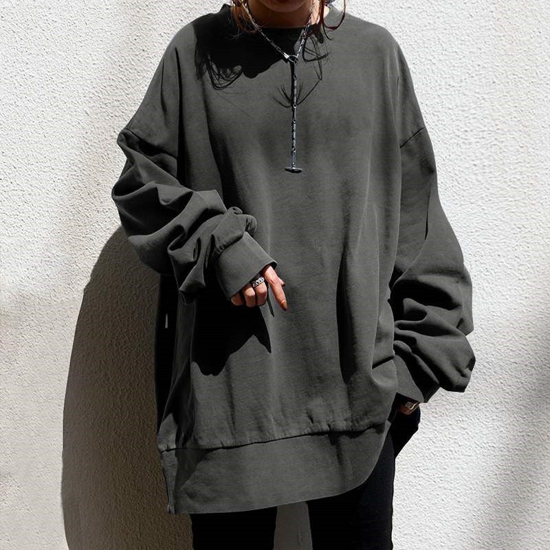 Dame Sweater Løs Rund Hals