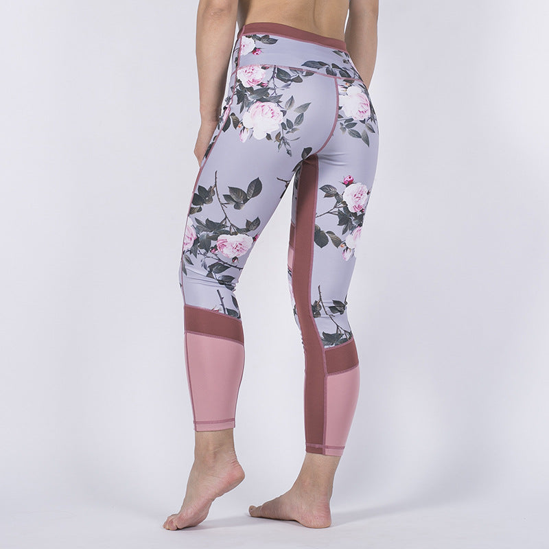 Women's printed mesh stitching yoga pants