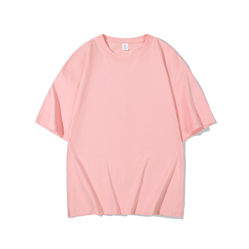 T-shirt i bomuld til mænd, 220g kraftig, ensfarvet, rund hals, korte ærmer