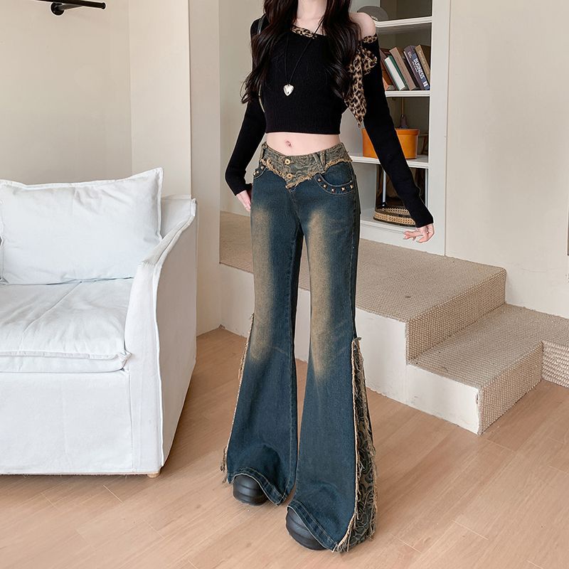 Vintage Rose Stitching Edging Skinny Jeans