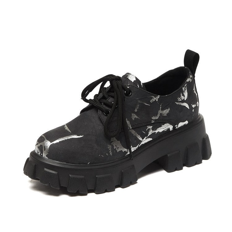 Camouflage Platform Round Toe Wedge Casual Shoes