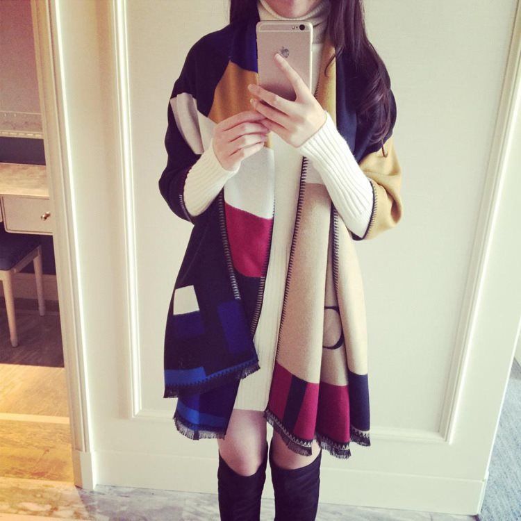 Women's double-faced jacquard cashmere scarf