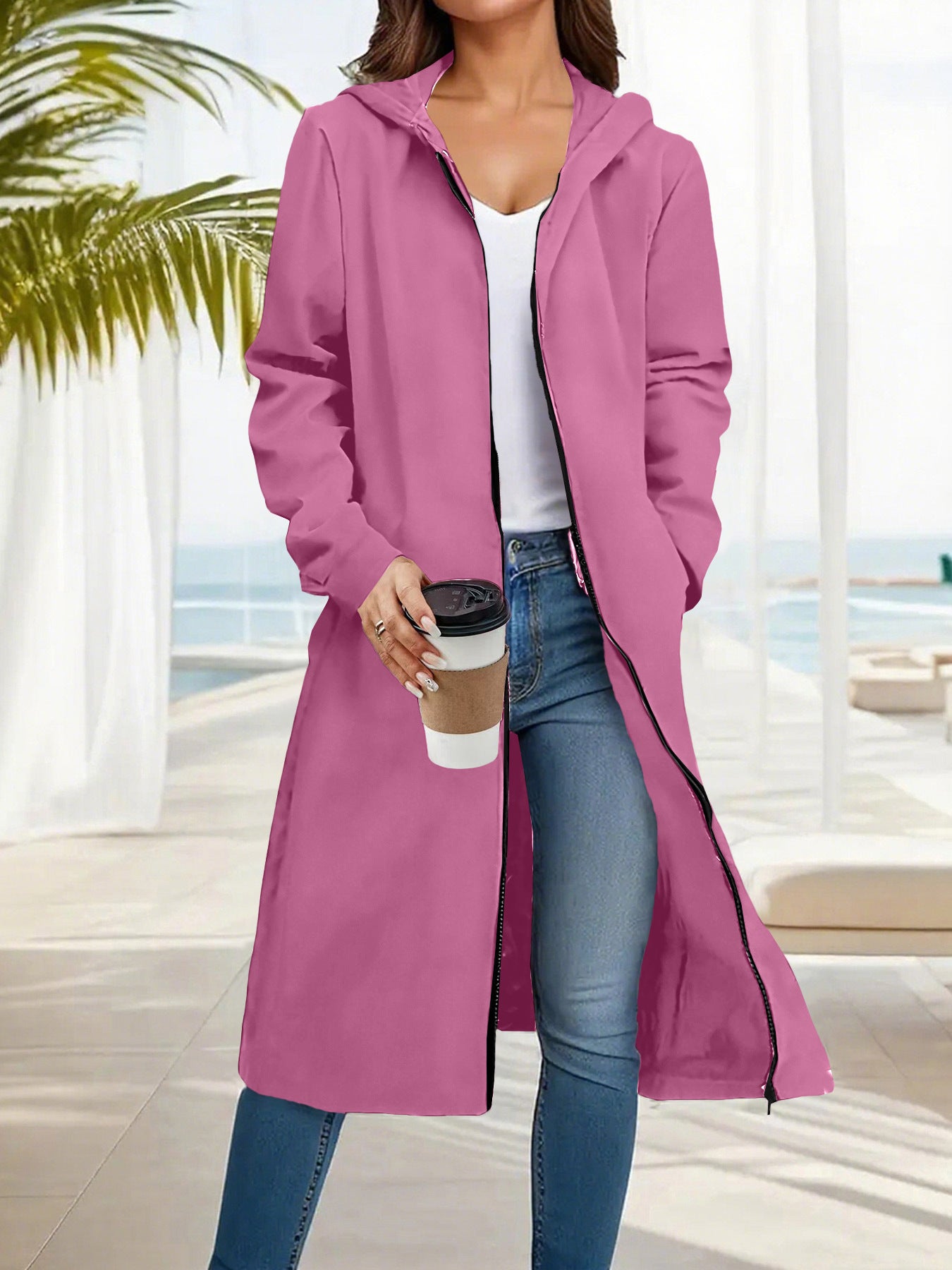 Fashionable Simple Comfortable All-match Slimming Hooded Coat