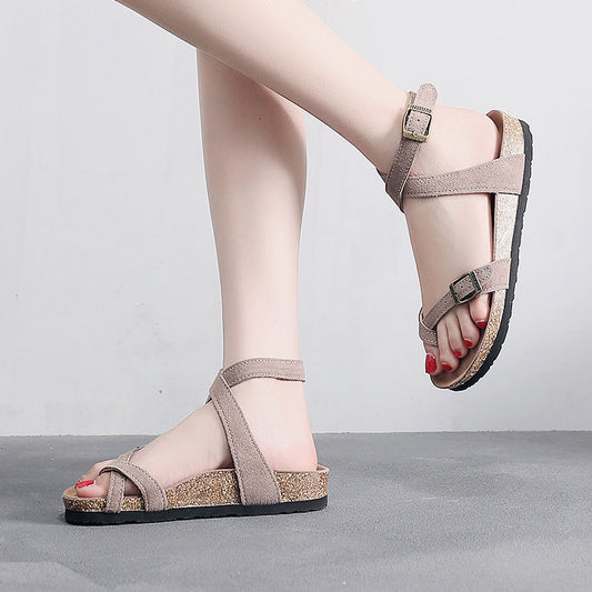Women's Leather Toe Covering Cork Slippers
