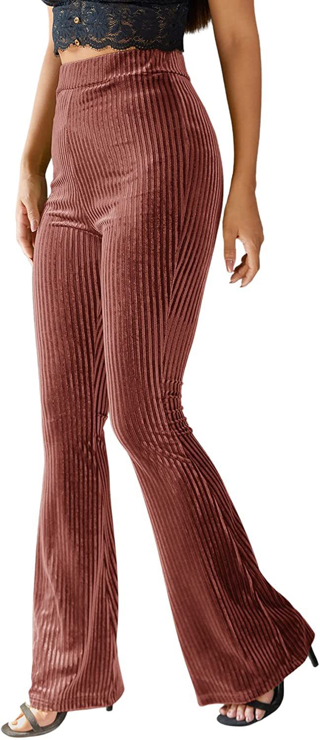 New Women's Fashion Solid Color High Waist Gold Velvet Pit Striped Flare Pants