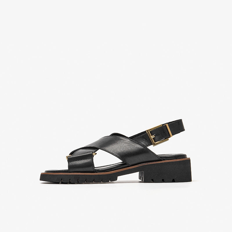 Women's Chunky Heel Retro Cross Strap Sandals