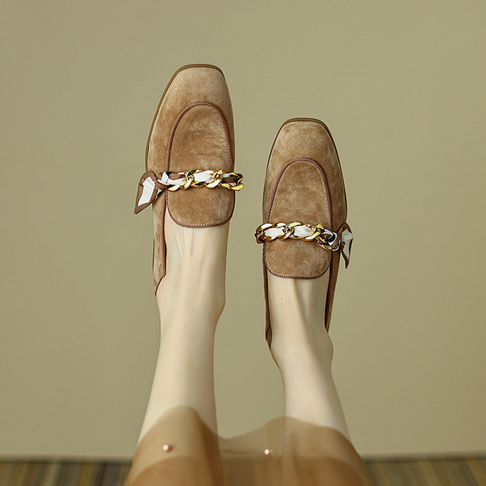 Vintage Soft Leather Slip-On Square Toe Loafer Flats
