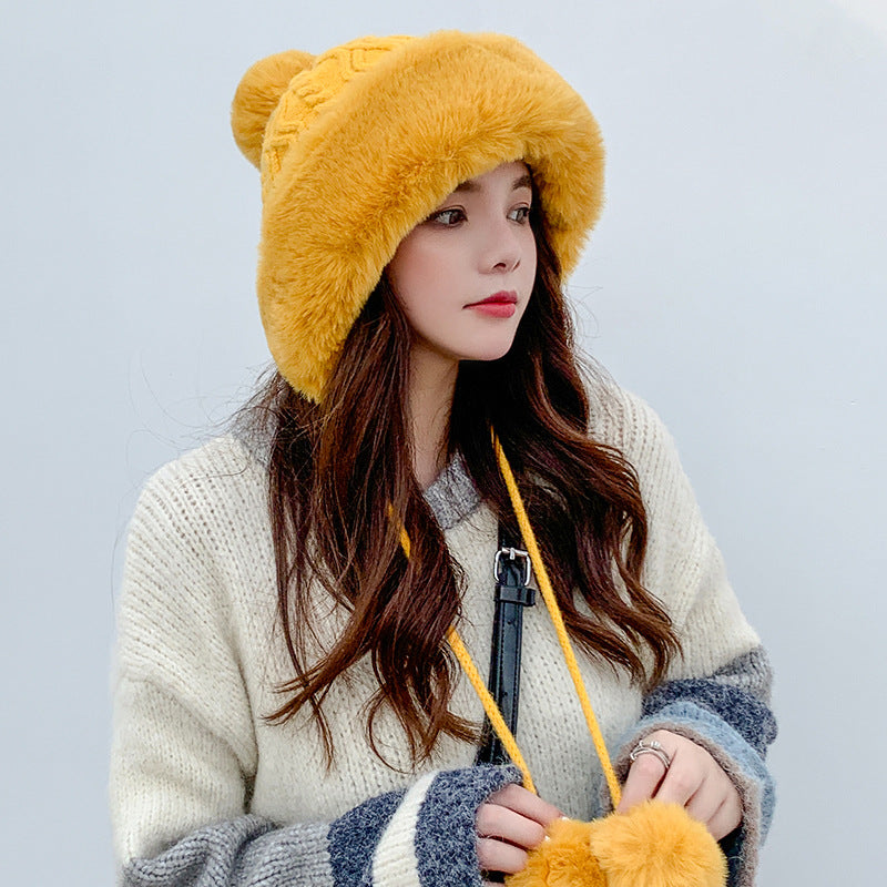Solid Color Wool Knitted Ear Protection Warm Hat