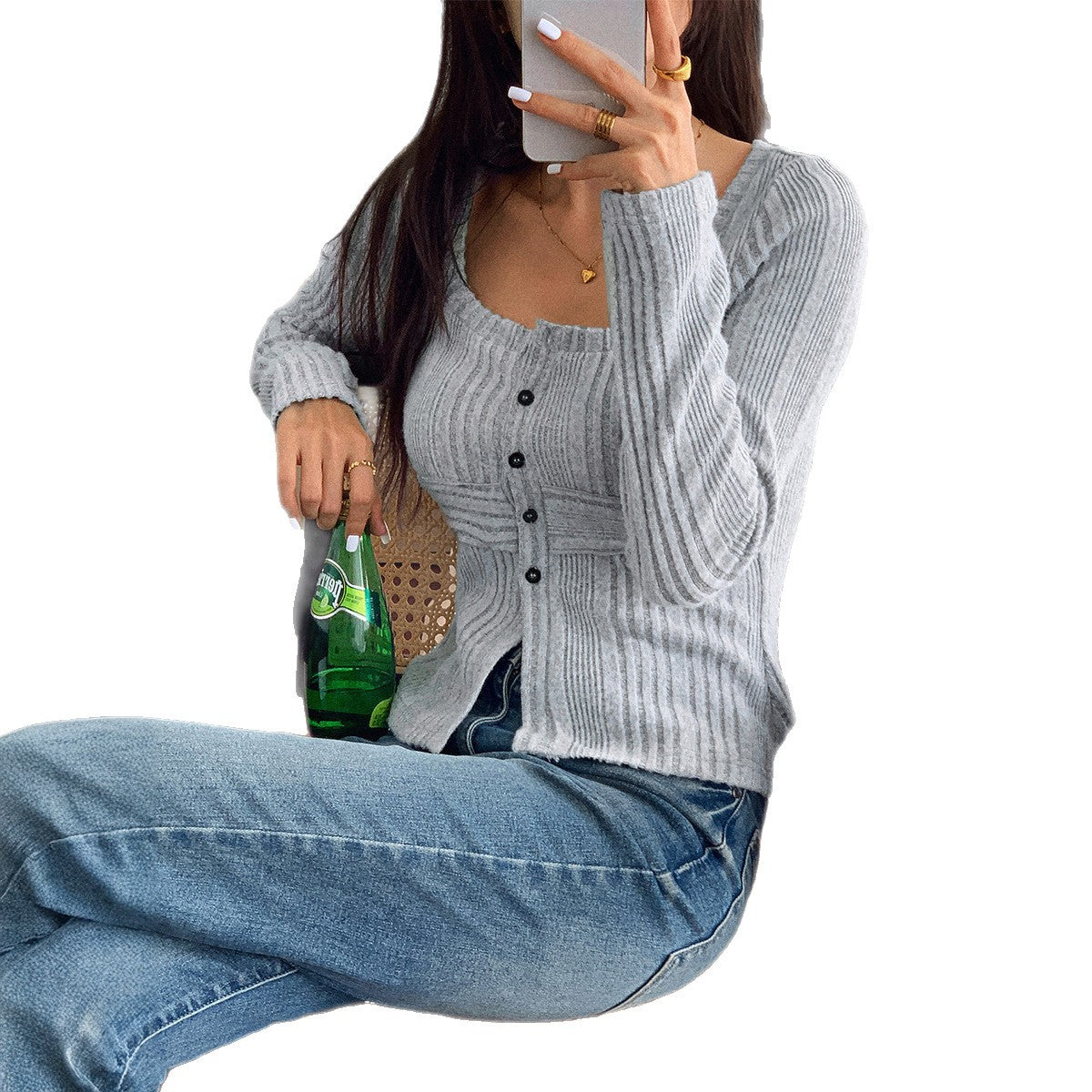 Solid Color Long Sleeve Bottoming Shirt T-shirt For Women