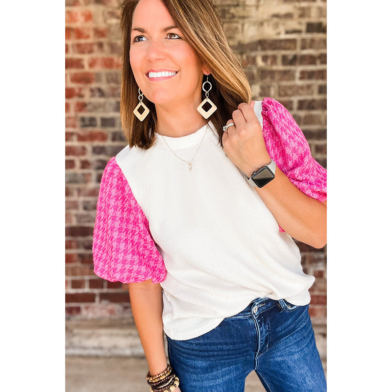 European American Simple Versatile Contrast Color Half Sleeve Shirt