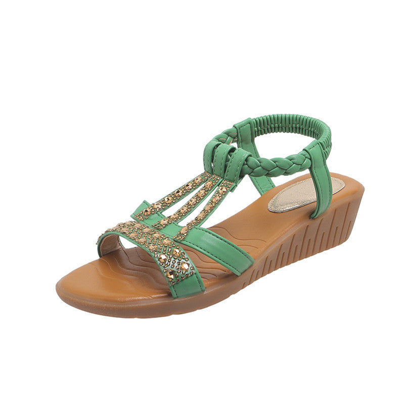 Women's Plus Size Rhinestone Peep Toe Wedge Sandals