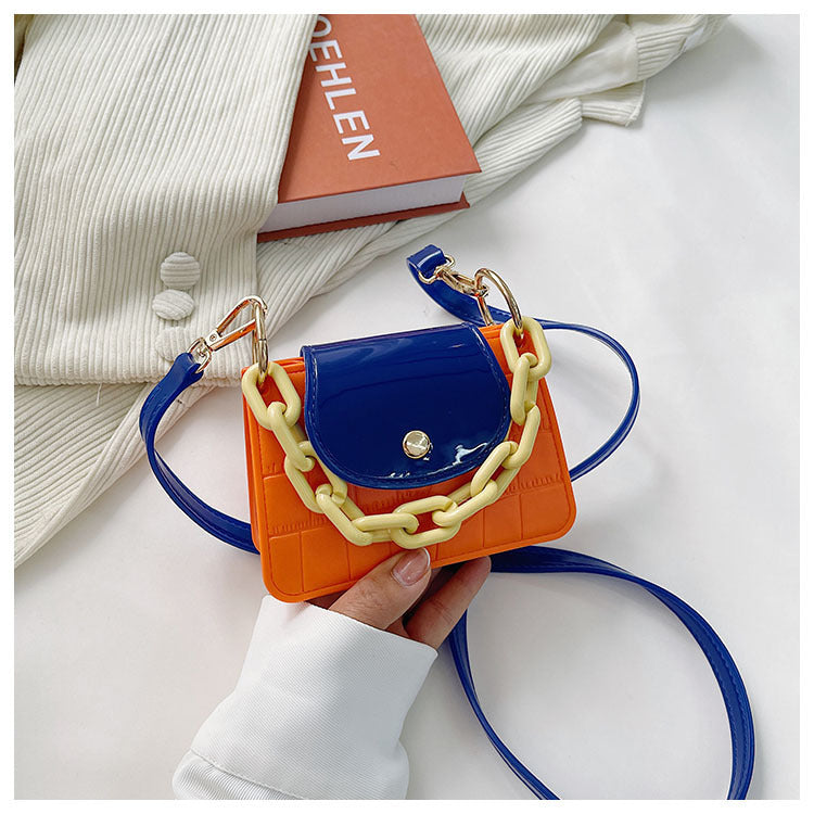 Macaron Contrast Color Jelly Bag Shoulder Messenger Bag Fashionable Mini Square Bag