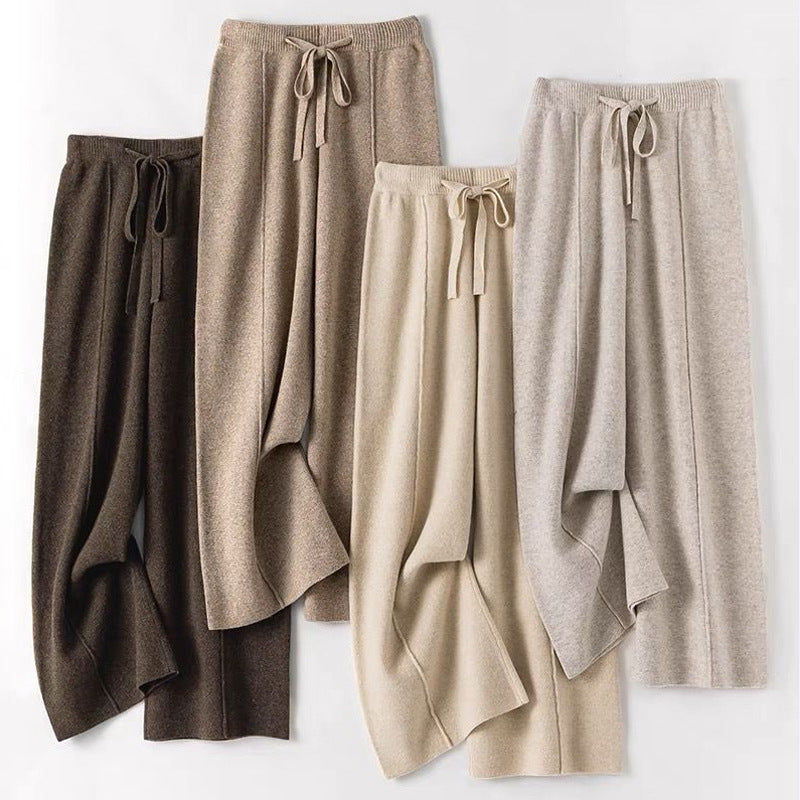 Women's Wool High Waisted Casual Wide Leg Pants