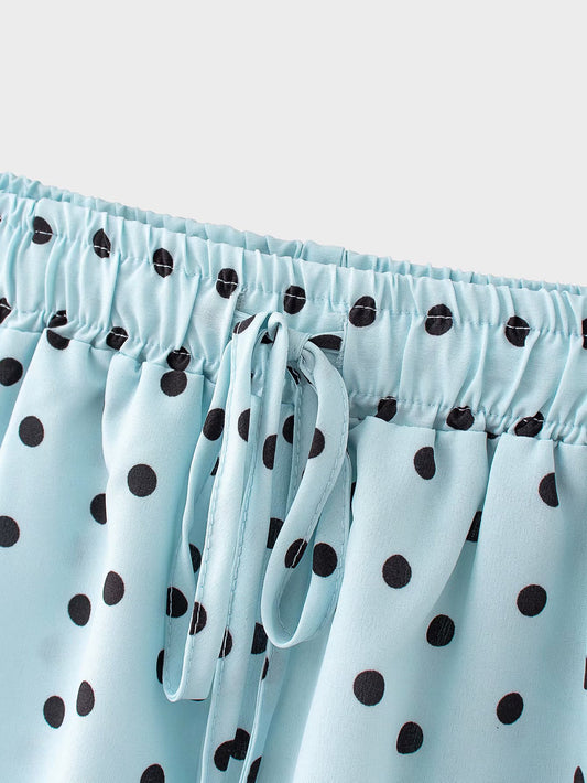 In summer , polka dot with floured flaring dot shorts