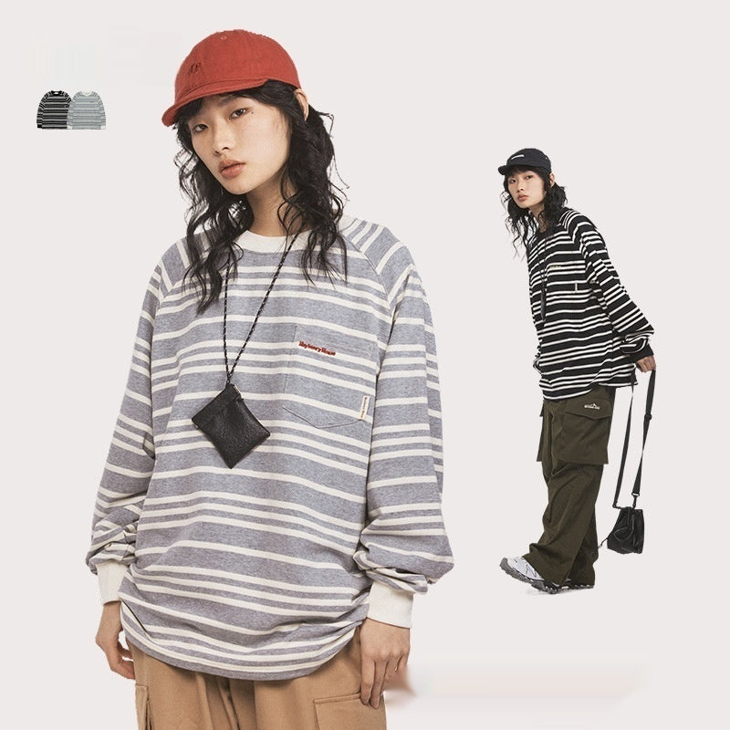 Striped Design Loose Couple Outfit Long Sleeves