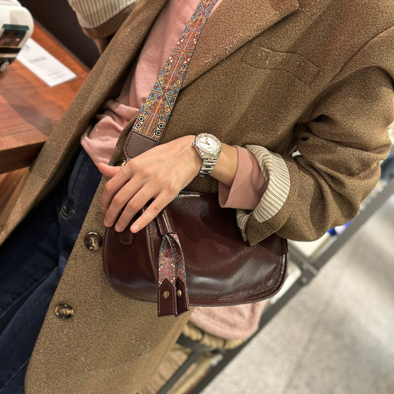 Female Niche Cowhide Single Shoulder Crossbody Bag