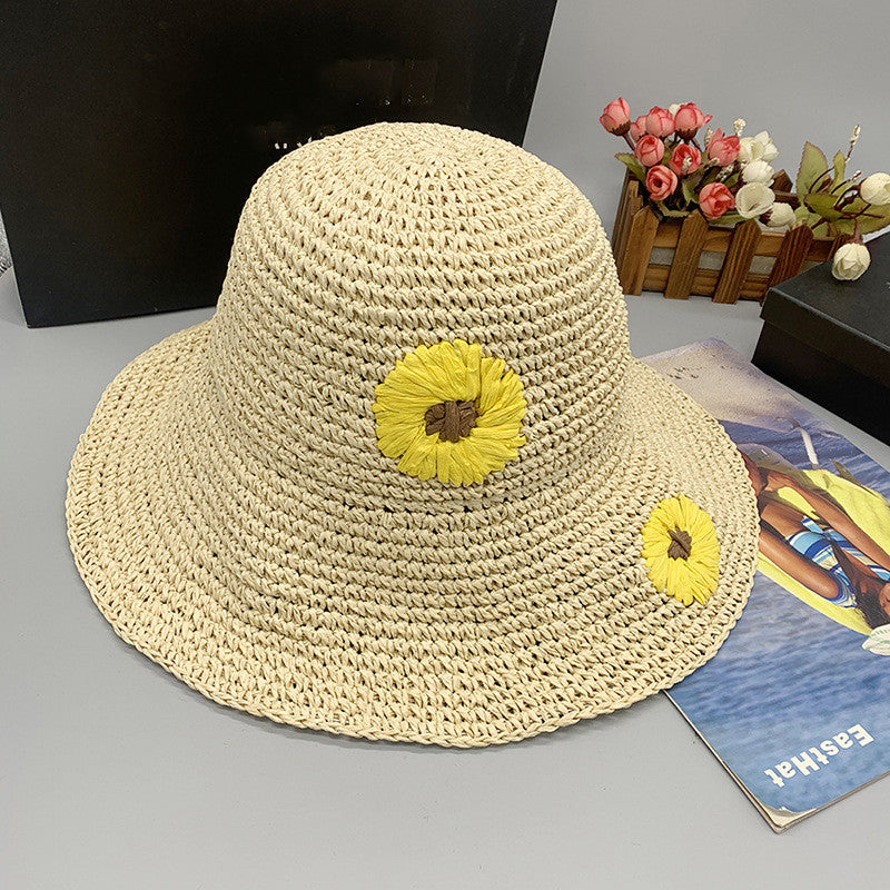 Women's Summer Daisy Folding Sunshade Beach Sunscreen Straw Hat