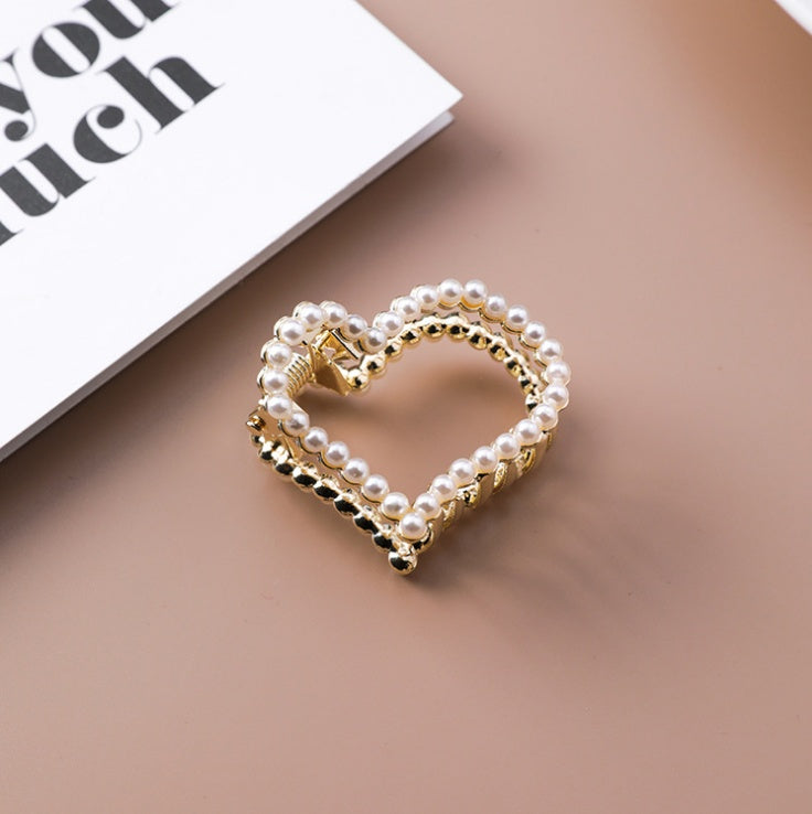 Geometric Square Love Curved Pearl Rhinestone Hair Clip