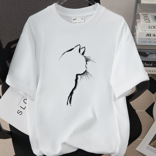 Creative And Fun Side-profile Cat Design T-shirt For Your Adorable Pet