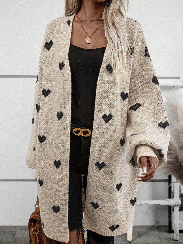 Long Heart Jacquard Sweater Coat