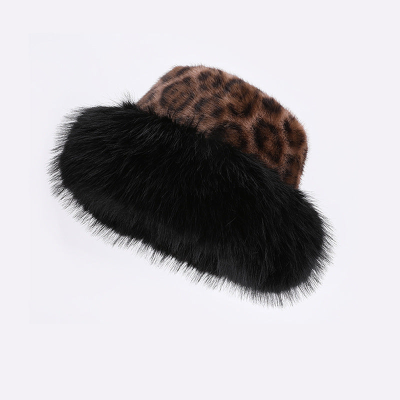 Efterår Og Vinter Plys Leopardprint Mongolske Kasket Fortykket Kuldebeskyttelse