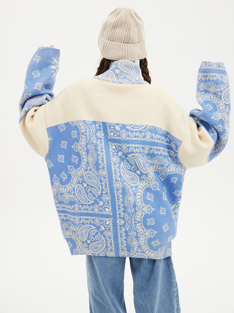Loose Knit Cardigan Cashew Flower Casual Sweater Jacket