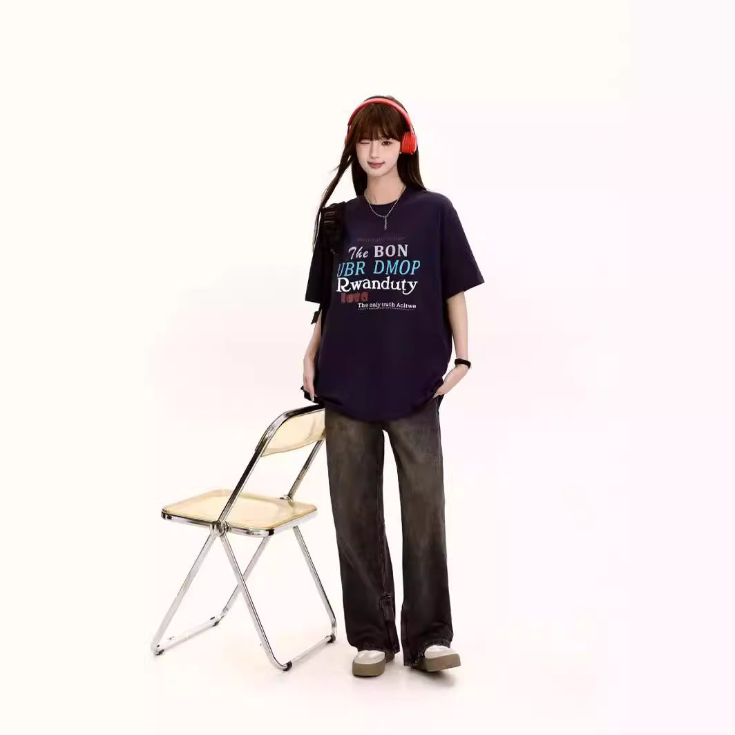 Retro Short Sleeve T-shirt Women's Letter Printing
