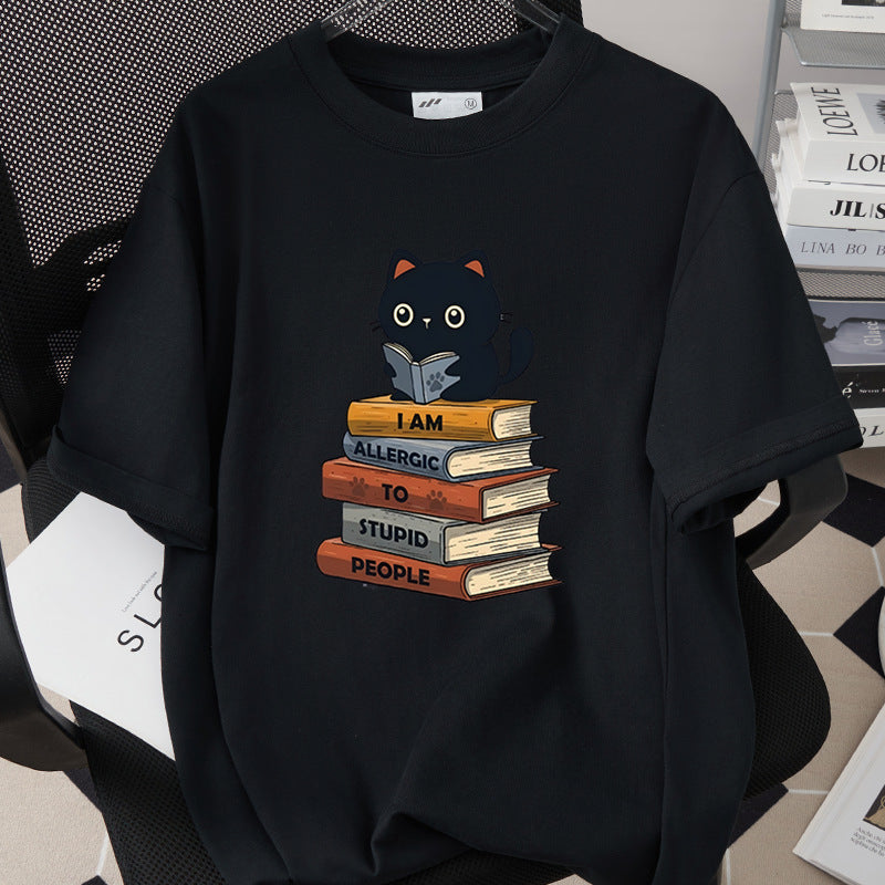Cat-themed Creative Print T-shirt Simple And Trendy