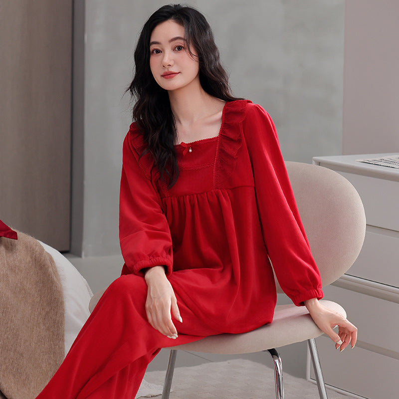 Womens Solid-Color Casual Plus-Size Loose Pajama Set