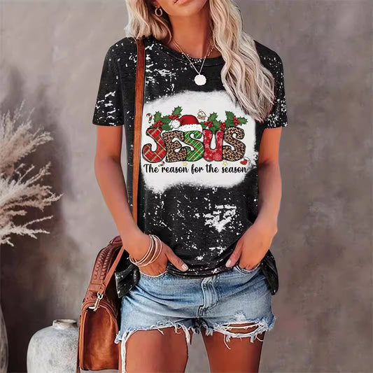 Jule T-shirt med print og rund hals