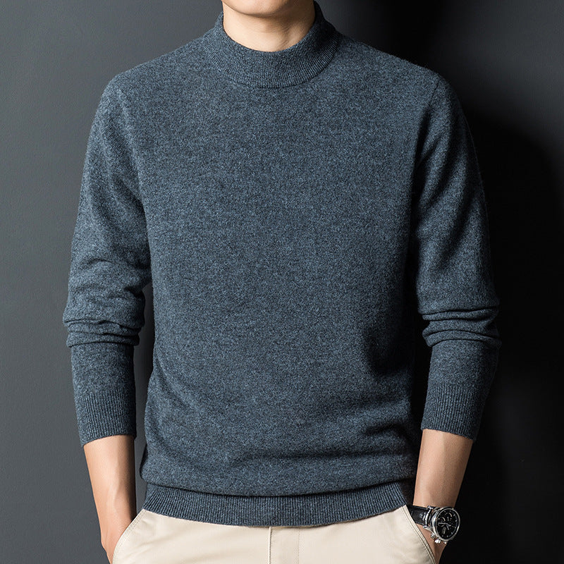 Mens Casual Slim-fit Long-sleeve Mock-neck Top