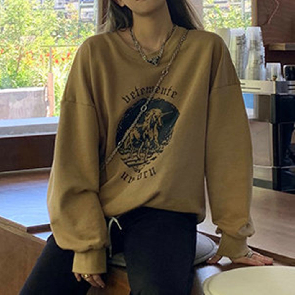 Women's Casual Round Neck Niche Print Pullover Sweater