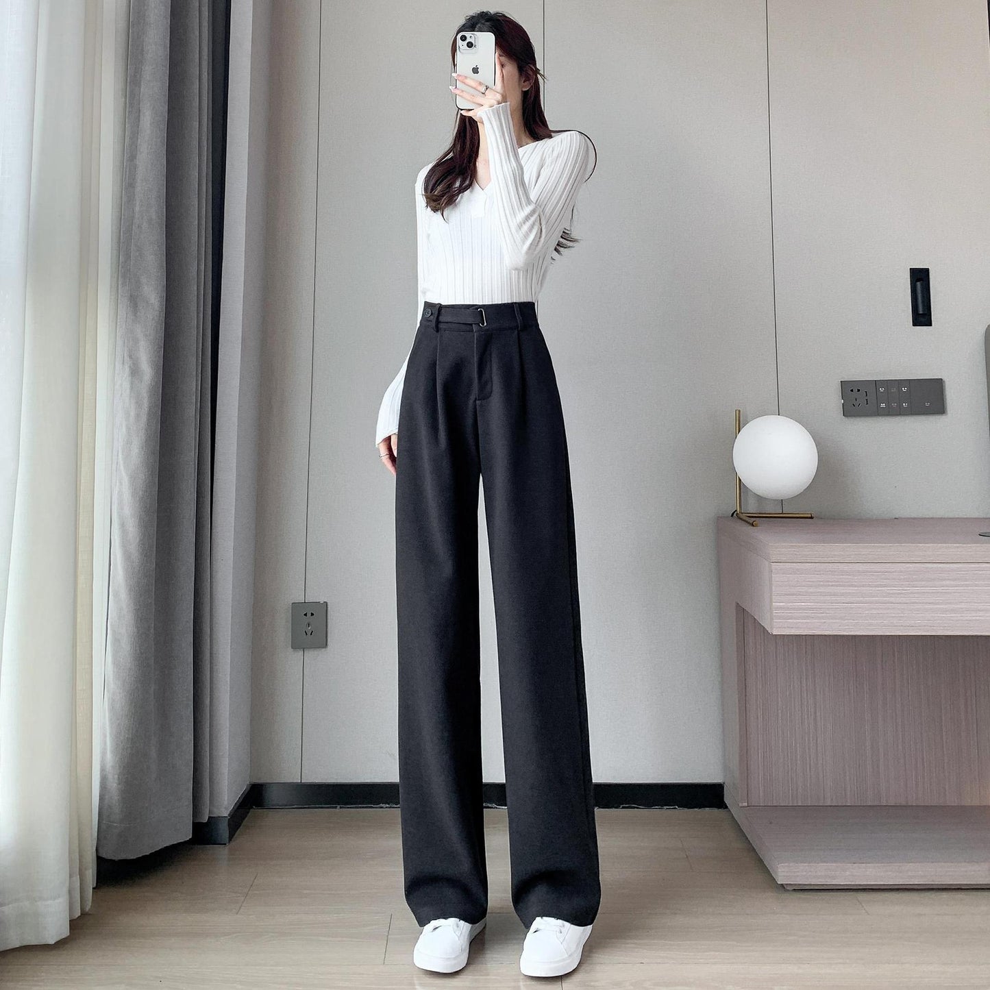 Female Autumn And Winter Loose Casual Woolen Straight-leg Pants