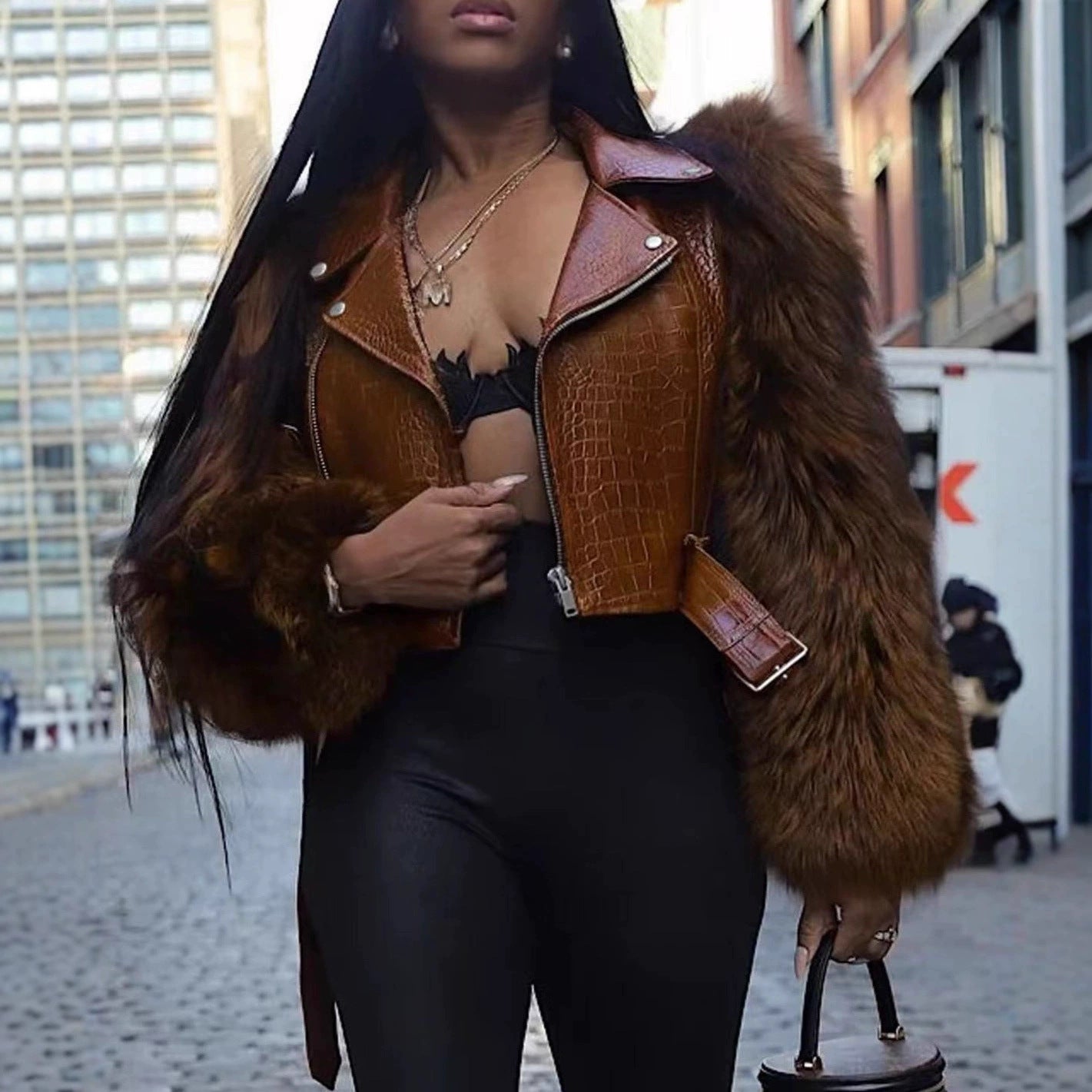 Womens Patchwork Fur Jacket A Stylish And Sexy Outerwear Piece