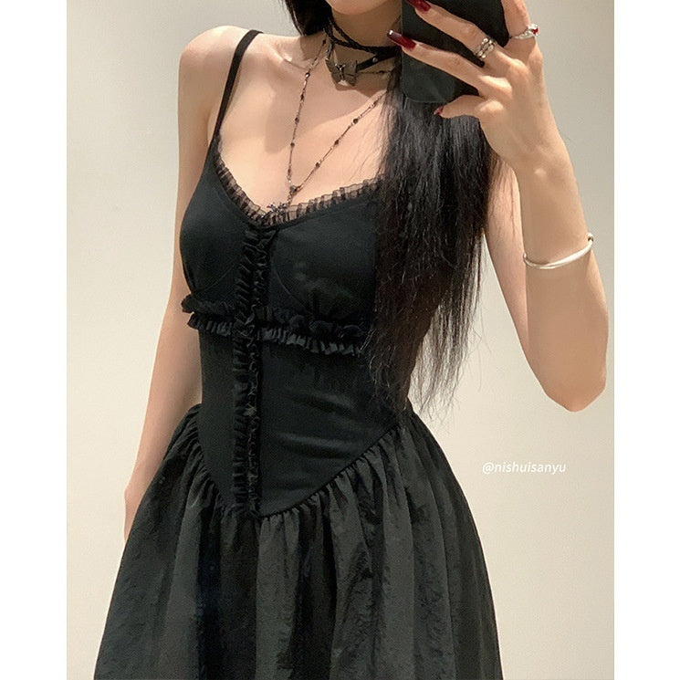 Black Cross Sling Waist Slimming Shirt Dress