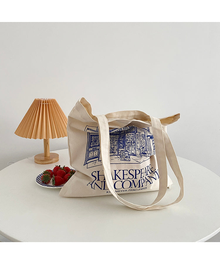 Shakespeare Bookstore Canvas Bag Blue Print