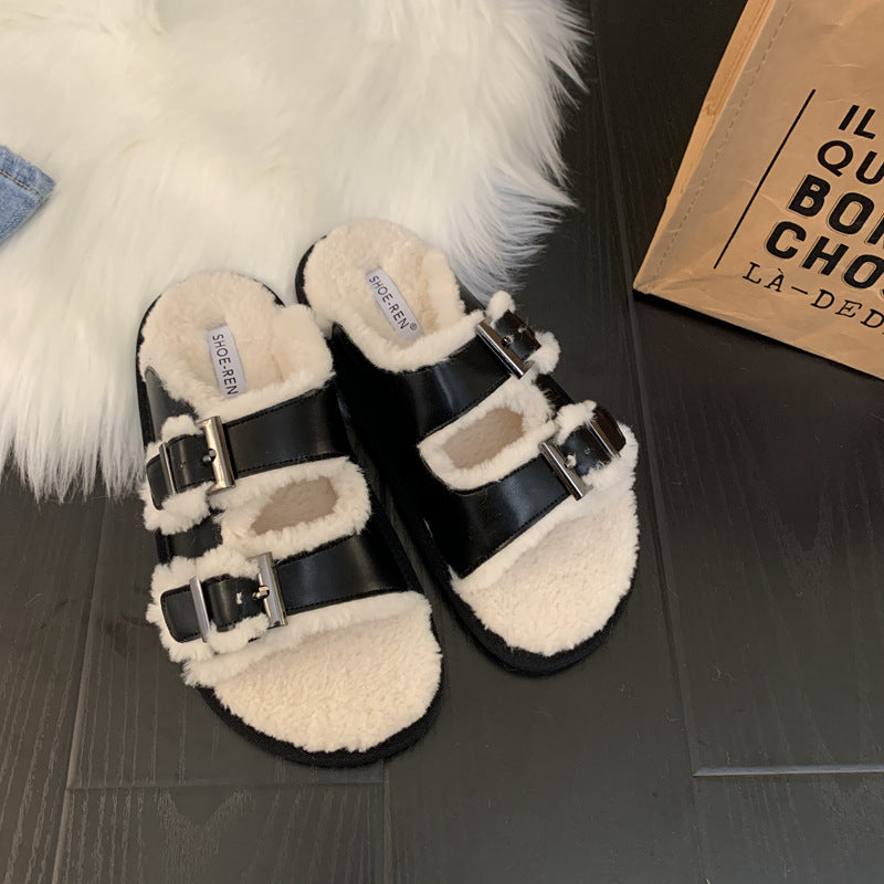 Autumn And Winter Outer Wear One-piece Lamb Wool Sandals